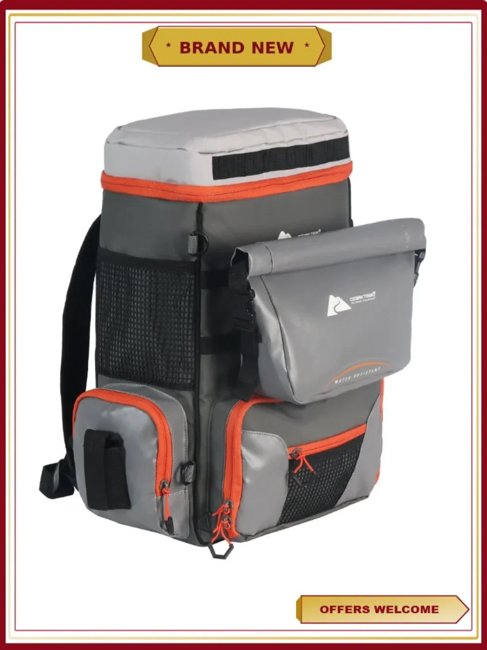 Fishing Tackle Backpack with Organizer Pockets and Trays, Grey - X-Pro 3700